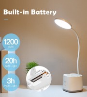 Rechargable desk lamp with pen holder.