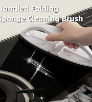 Folding Sponge Cleaning Brush Handled Kitchen Scrubber Multipurpose Sponge