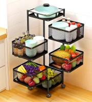 5 Layer 360 degree rotating vegetable shelf Kitchen storage rack. (Square Shape)