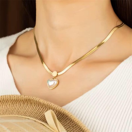 Pearl Heart Pendant 18k Gold Plated Necklace-with box