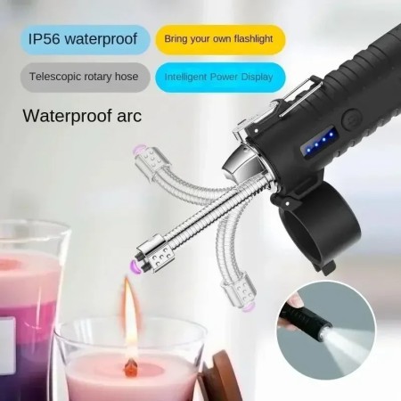 Arc Long Flexible Type C Rapid Charge Electronic Lighter with Strong Light Flashlight Outdoor Lighters Windproof Waterproof Pulse